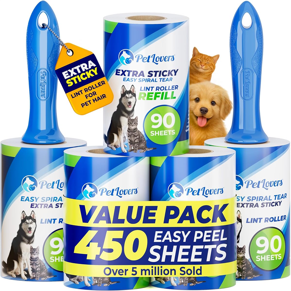 PetLovers Extra Sticky Lint Roller — 450-Sheet Value Set