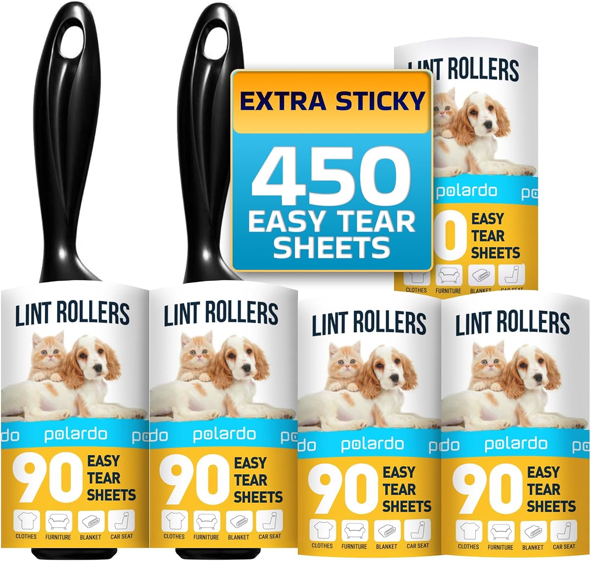 Polardo Pet Hair Lint Rollers — 5 Large Rollers
