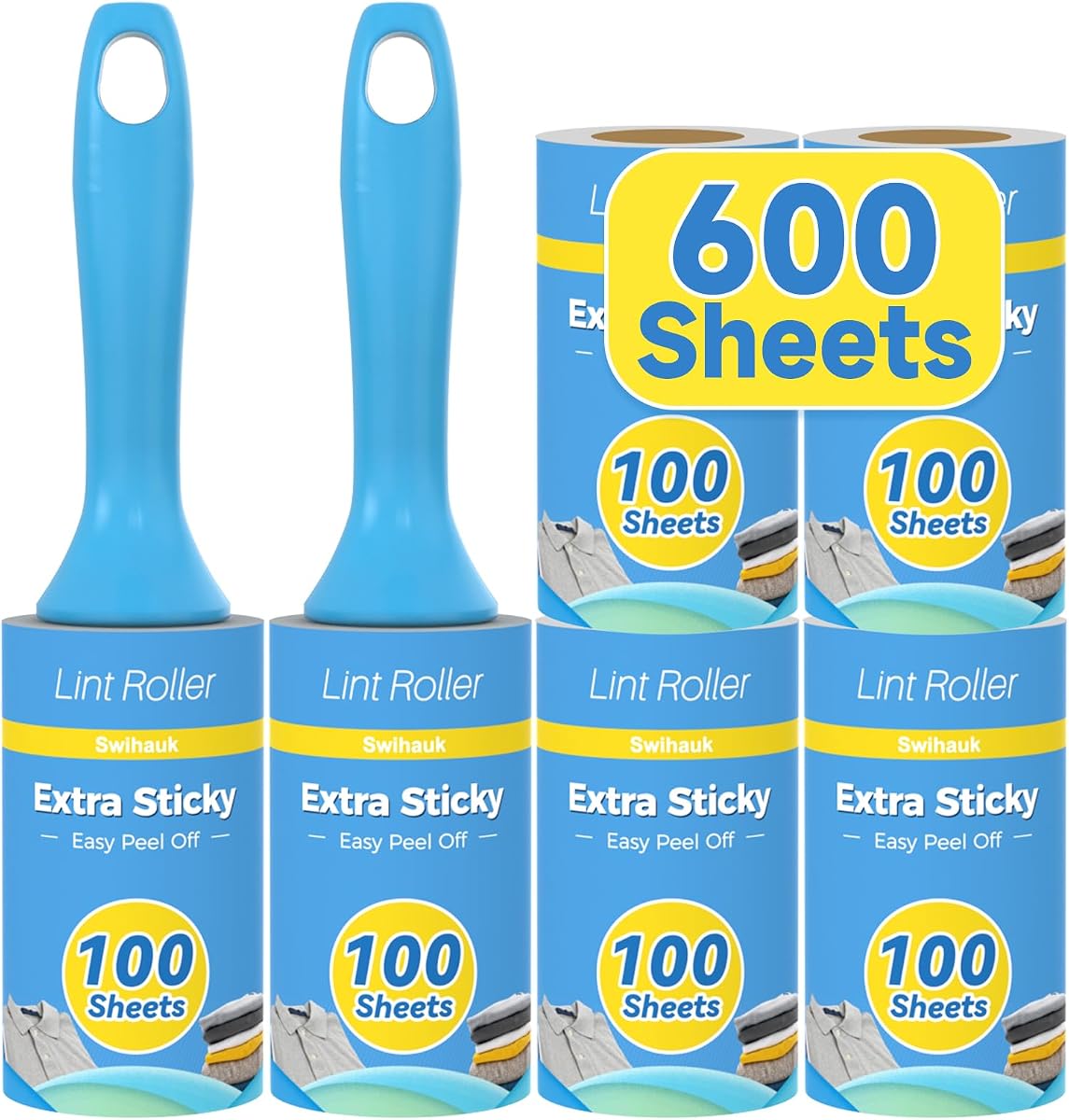 Swihauk 600-Sheet Extra Sticky Pet Hair Roller Set